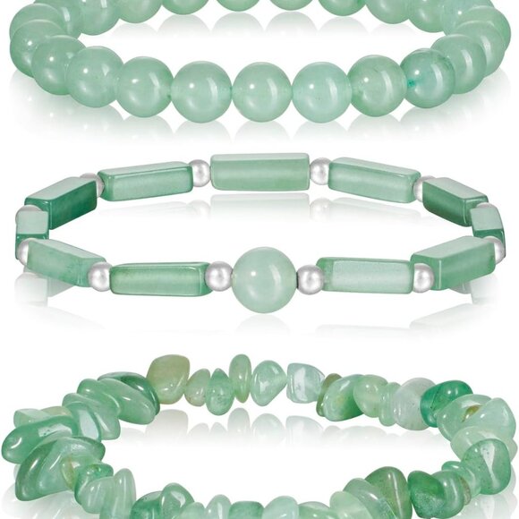 Natural 3Pcs Crystal Beaded Bracelets - 8mm Green Aventurine, Gift Ready - Picture 1 of 9